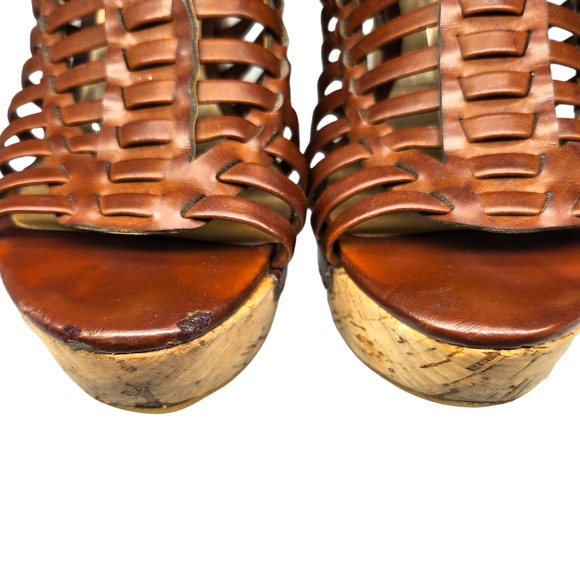 Guess Shoes 6.5 Y2k Vintage Brown Wedge Platform Gladiator Ankle Strap Heels - Picture 5 of 10